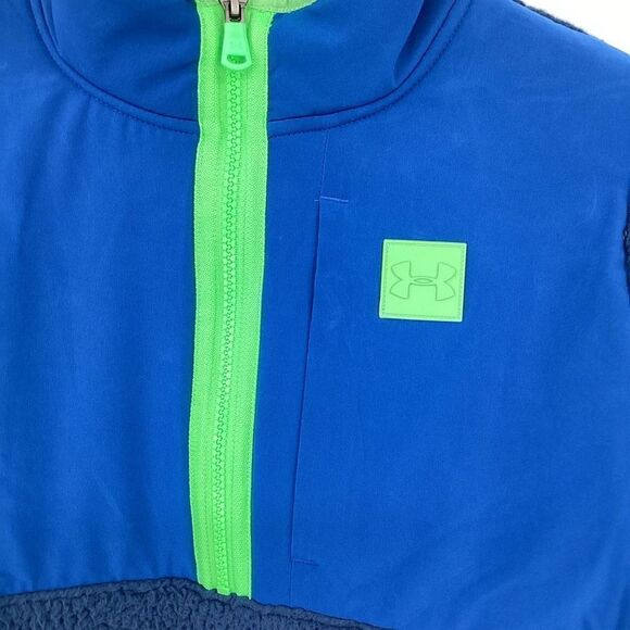 NWT Boys Under Armour Sherpa Hybrid 1/4 Zip‎ Pullover large Blue/Green - Picture 2 of 4